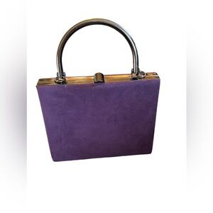 VTG Jewel Purple Suede Clutch Bag Silver Gunmetal Top Handle Prom Wedding Date